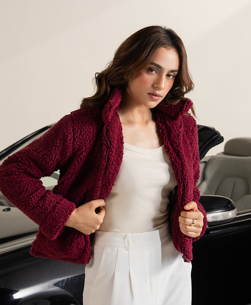 Maroon Sherpa Jacket (Women)