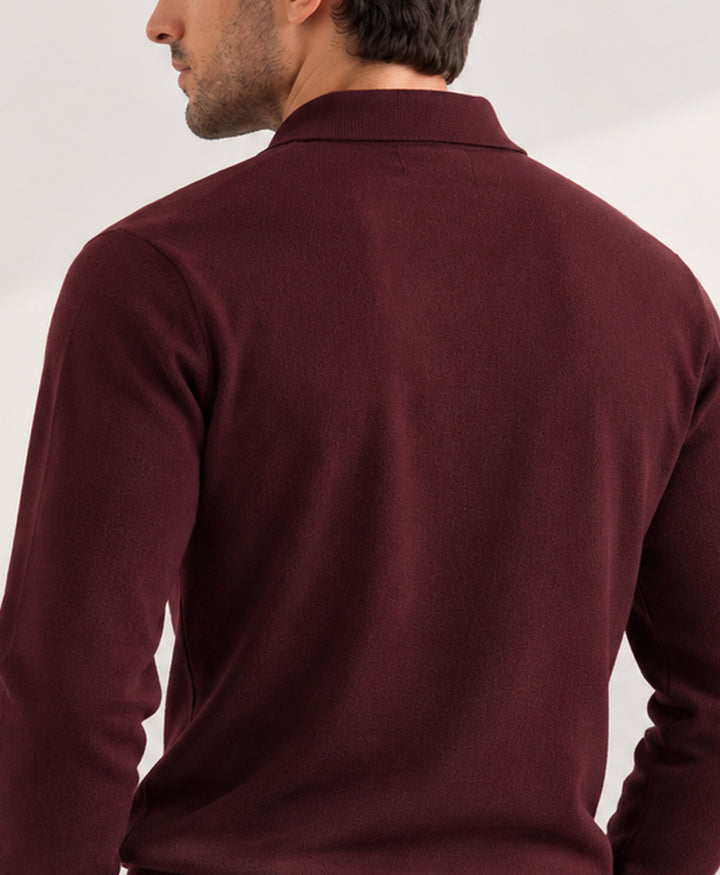 Burgundy Knitted Full Sleeve POLO