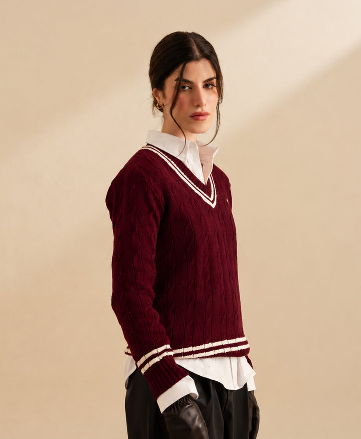 Classic Maroon Cricket Sweater (Women)
