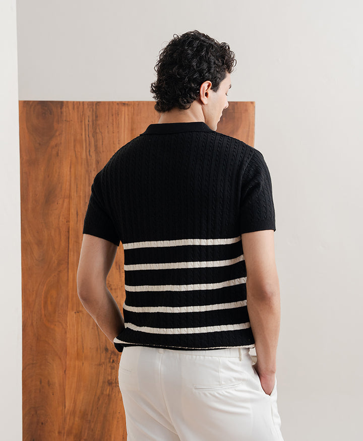 Black Striped Cable Knit POLO