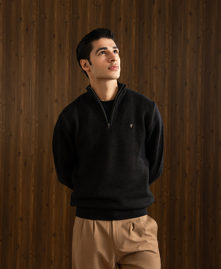 Milange Black Mesh Knit Sweater