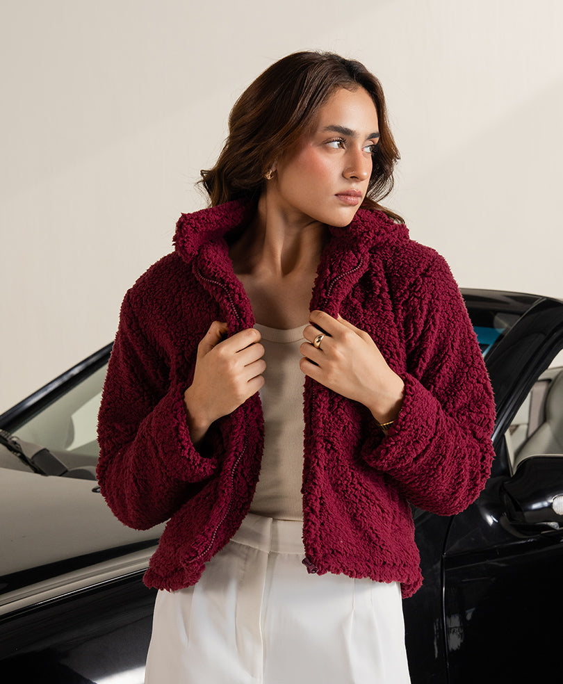 Maroon Sherpa Jacket (Women)