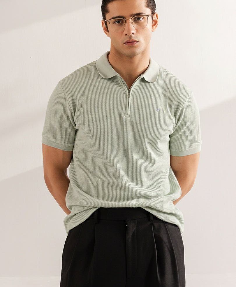 Mint Waffle Zip POLO