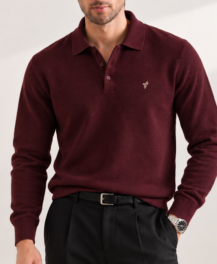 Burgundy Knitted Full Sleeve POLO