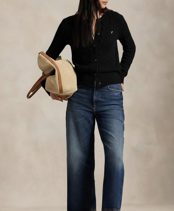 Black Cable Knit Cardigan (Women)