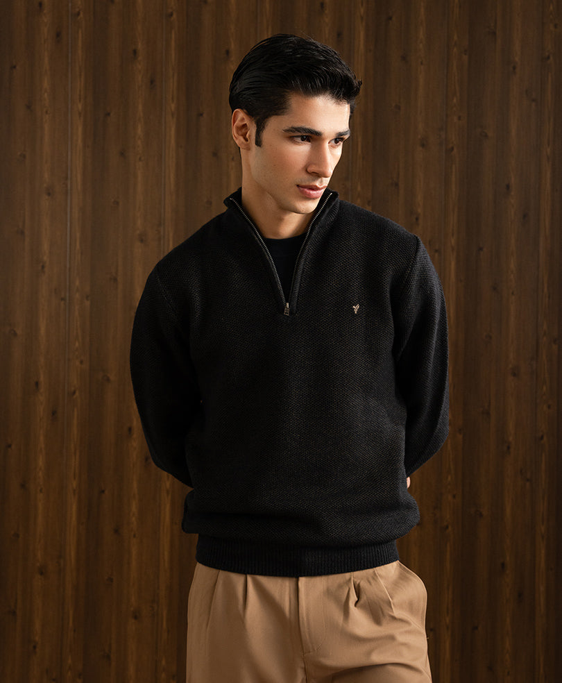 Milange Black Mesh Knit Sweater