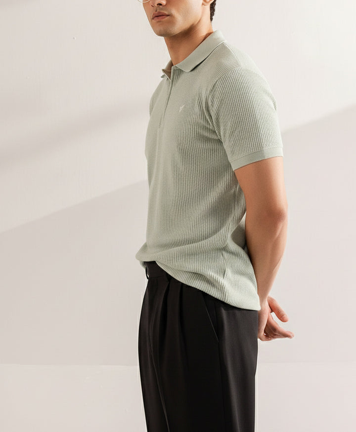 Mint Waffle Zip POLO