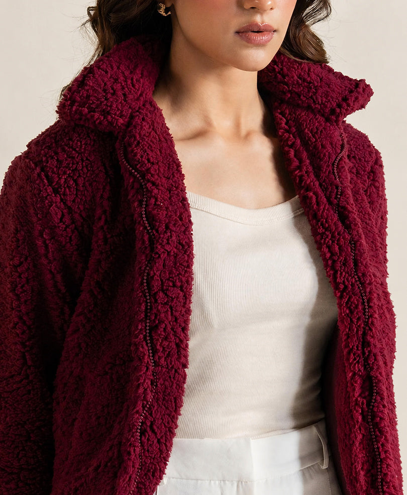 Maroon Sherpa Jacket (Women)