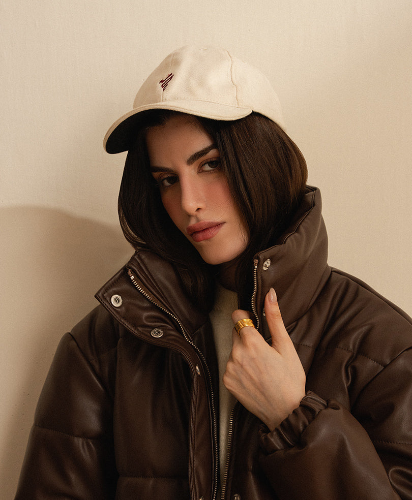 Brown Leather Puffer Jacket (Women)
