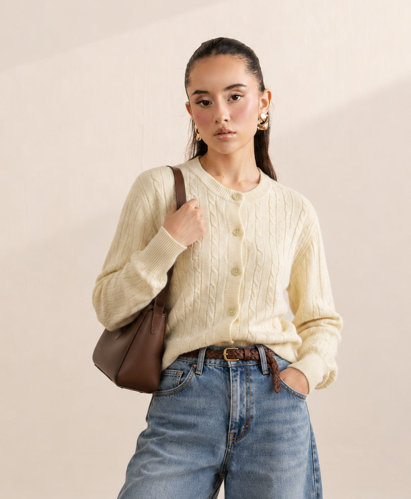 Butter Yellow Cable Knit Cardigan (Women)
