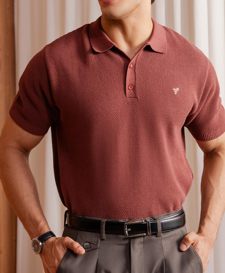 Rustic Maroon Basic Mesh knitted POLO