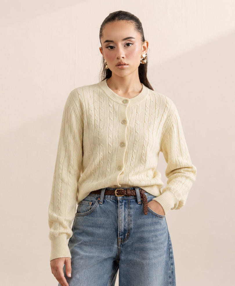 Butter Yellow Cable Knit Cardigan (Women)