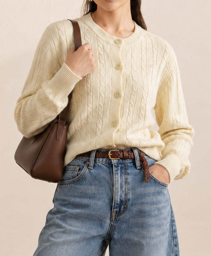 Butter Yellow Cable Knit Cardigan (Women)