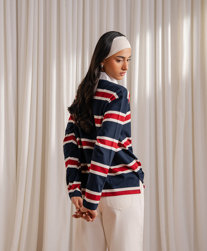 Navy Monaco Stripe Rugby (Women)