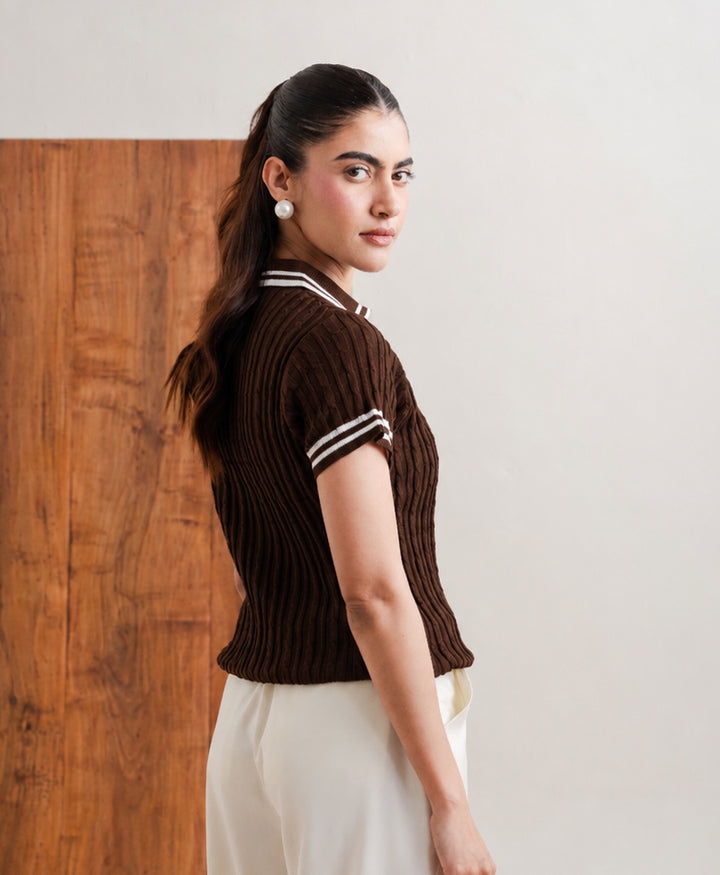 Brown Cable Knit Zip POLO (Women)
