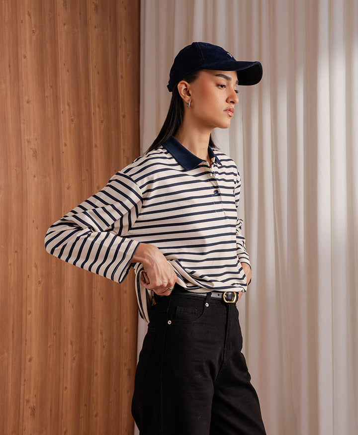 OFF white Heritage Striped POLO (Women)