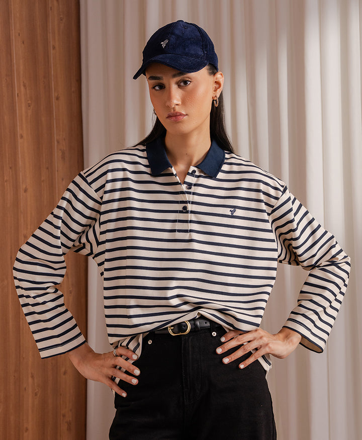 OFF white Heritage Striped POLO (Women)
