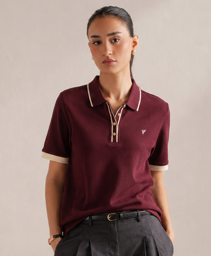 Burgundy Classic Waffle Knit POLO (Women)