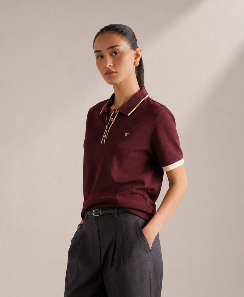 Burgundy Classic Waffle Knit POLO (Women)