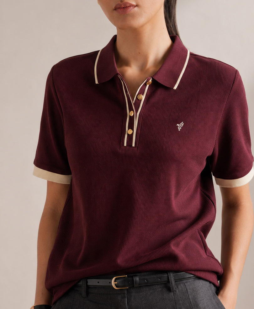 Burgundy Classic Waffle Knit POLO (Women)