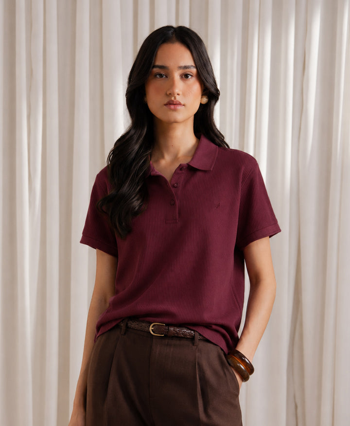Burgundy Waffle Knit POLO (Women)