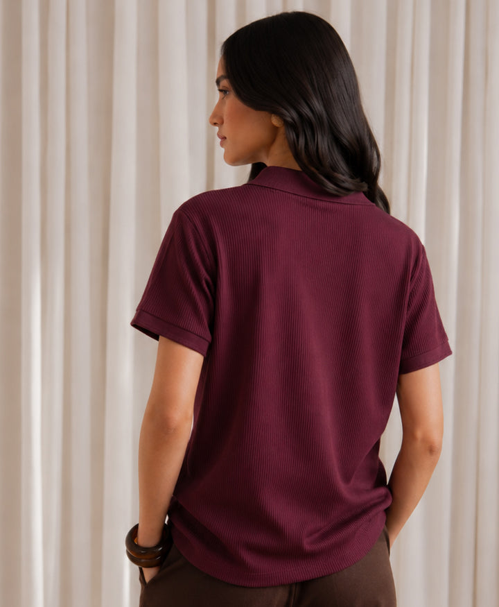Burgundy Waffle Knit POLO (Women)