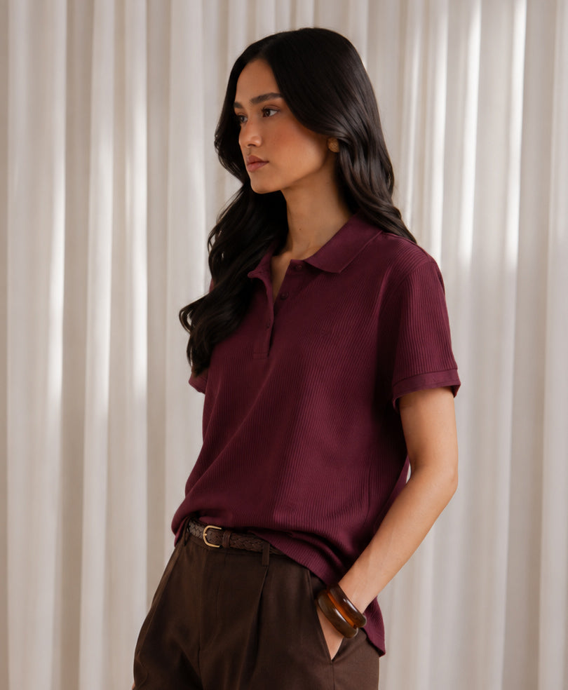 Burgundy Waffle Knit POLO (Women)