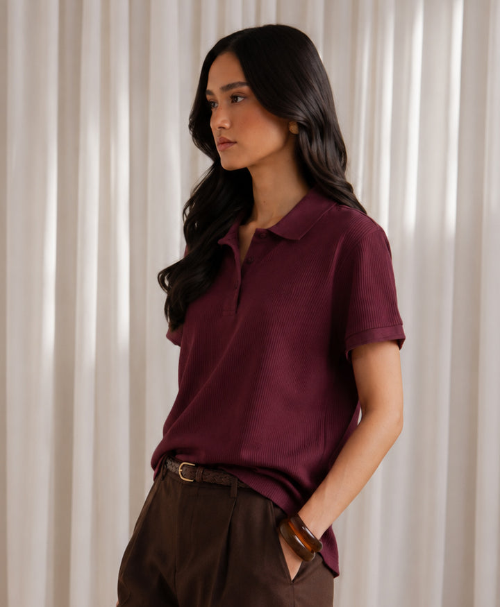Burgundy Waffle Knit POLO (Women)