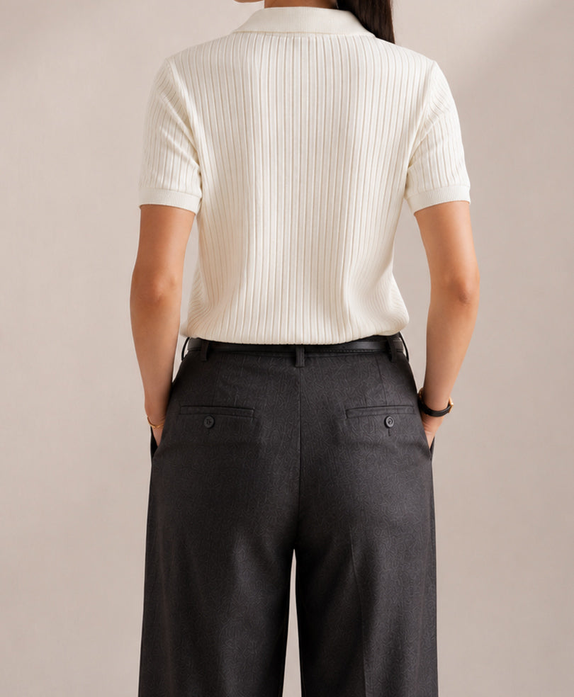 Sand Fine Drop Needle Zip POLO (Women)