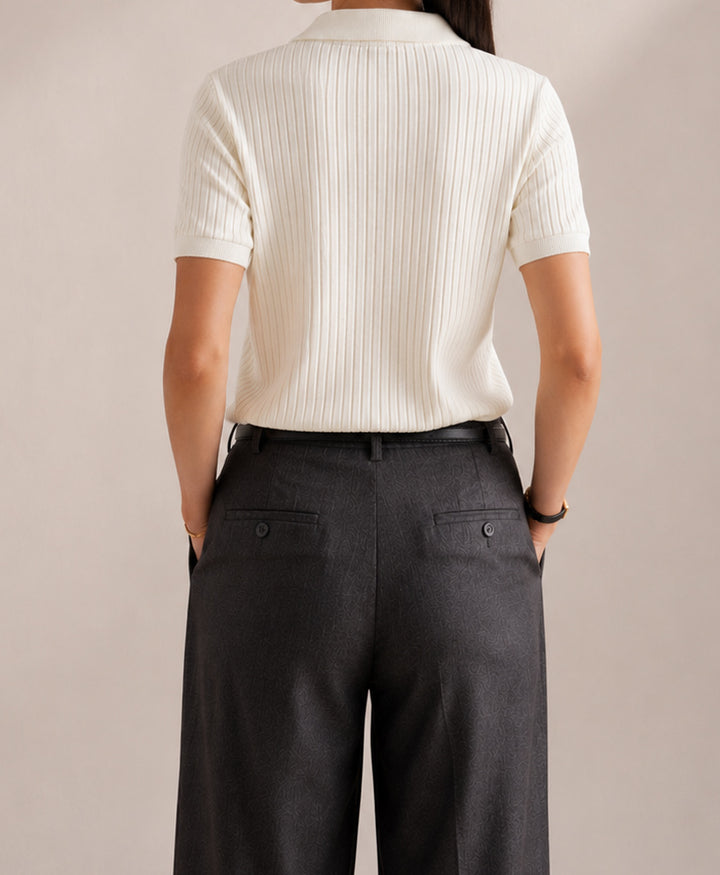Sand Fine Drop Needle Zip POLO (Women)