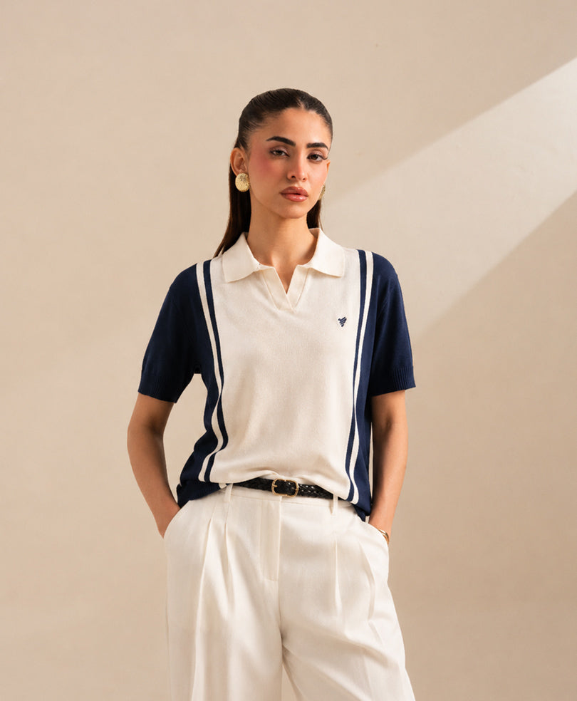 DK Navy & Tofu Knitted POLO (Women)