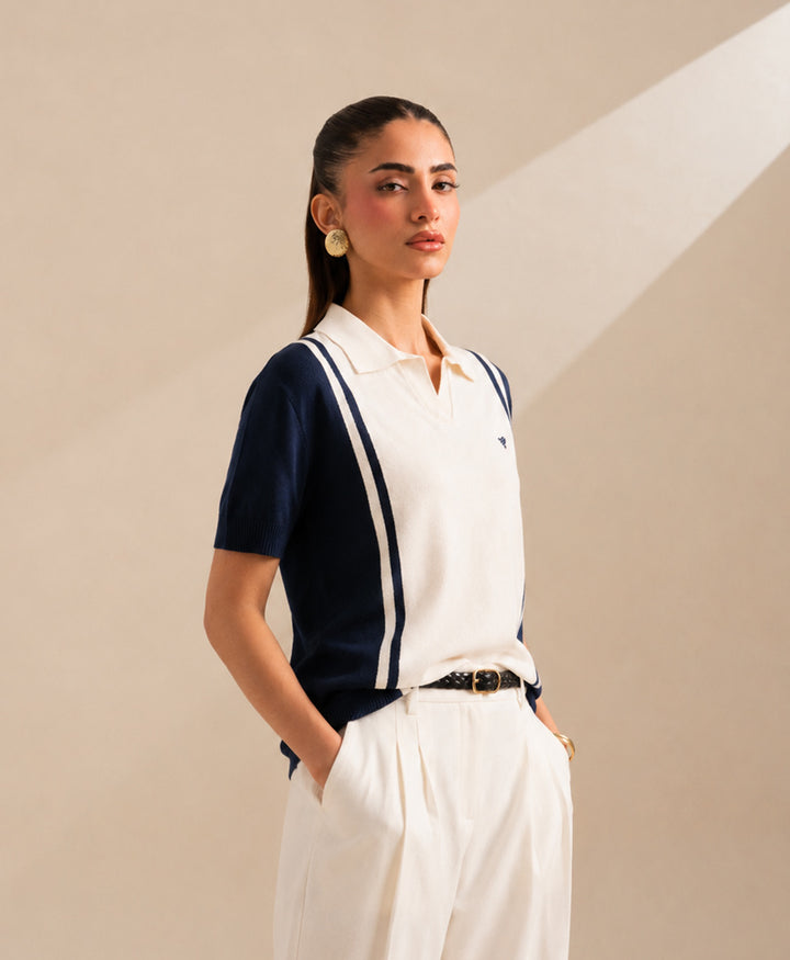 DK Navy & Tofu Knitted POLO (Women)