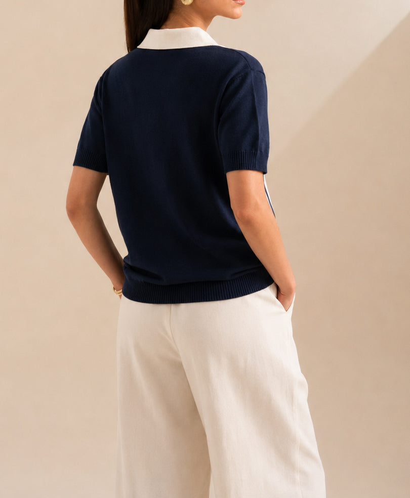 DK Navy & Tofu Knitted POLO (Women)