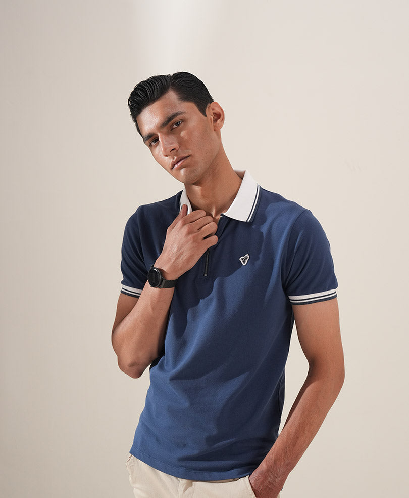 Blue Retro Zip POLO