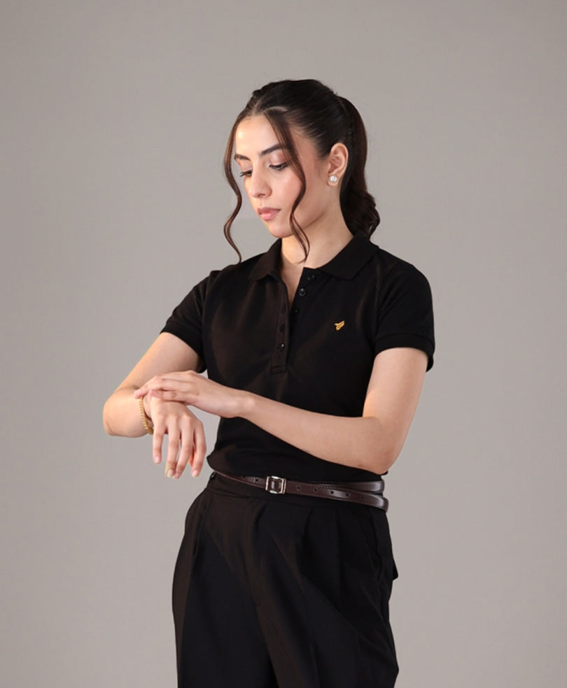 Black Classic Buttoned POLO (Women)