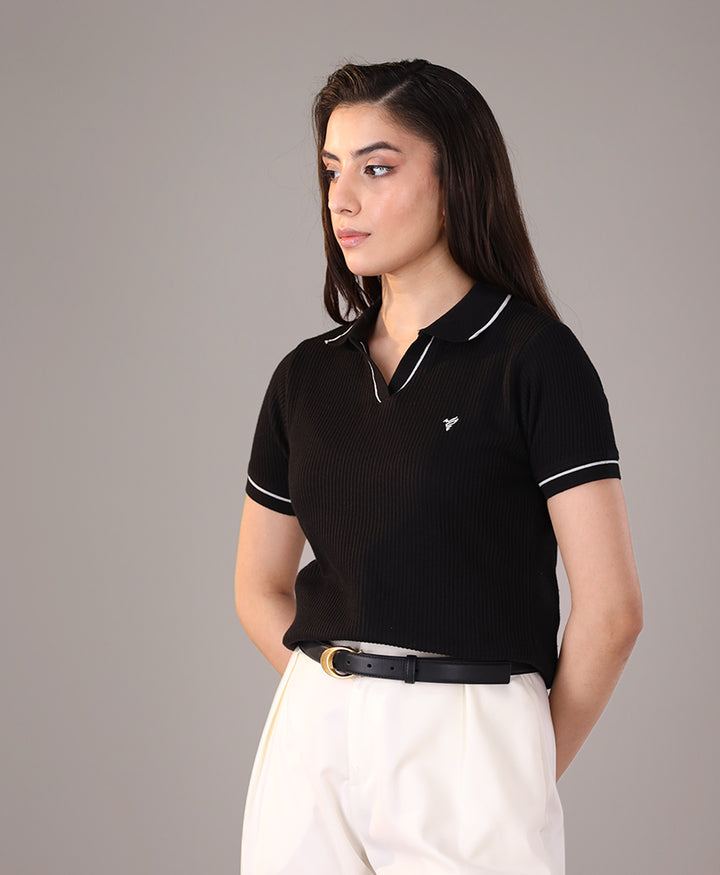 Black French Knit POLO (Women)