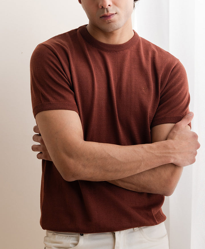 Rustic Maroon Knitted Crew