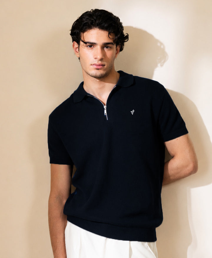 Black Mesh knit Zip POLO