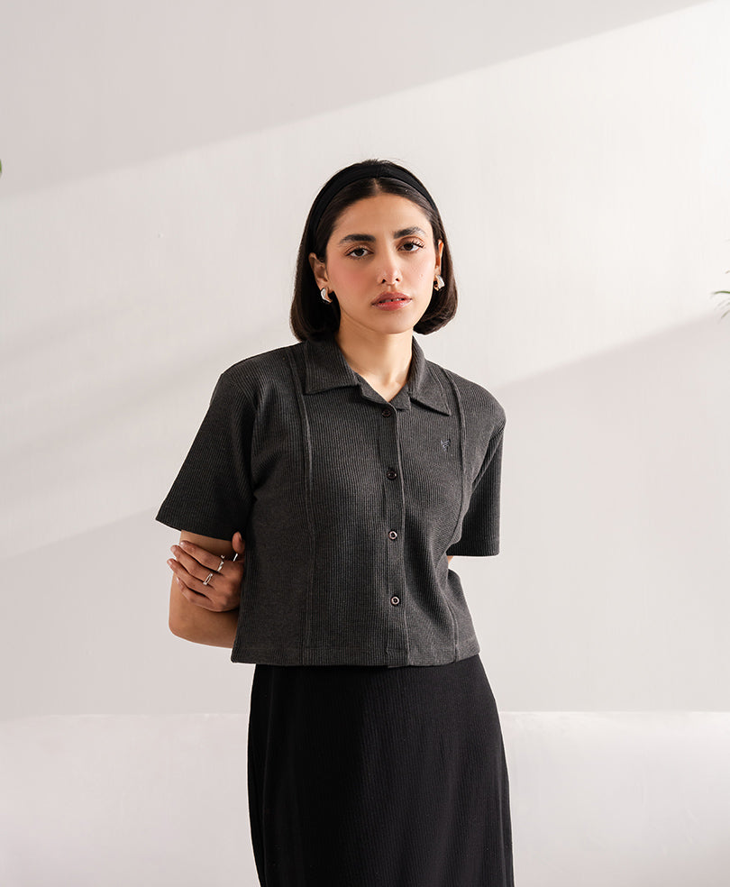 Grey Paneled Cuban Shirts (Women)