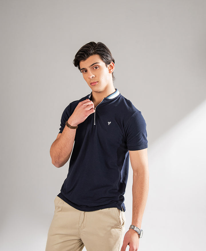 Navy Sports Zip POLO