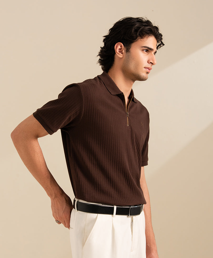 Chocolate Fine Drop Needle Zip POLO