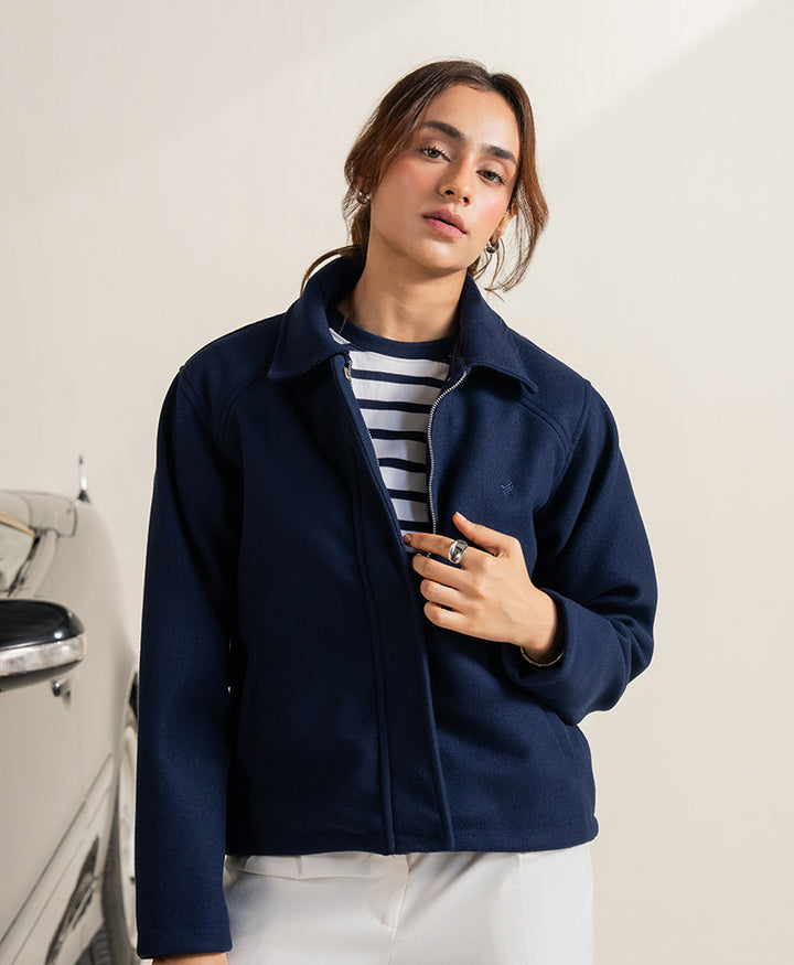 Navy Wool Frame Jacket (Women)