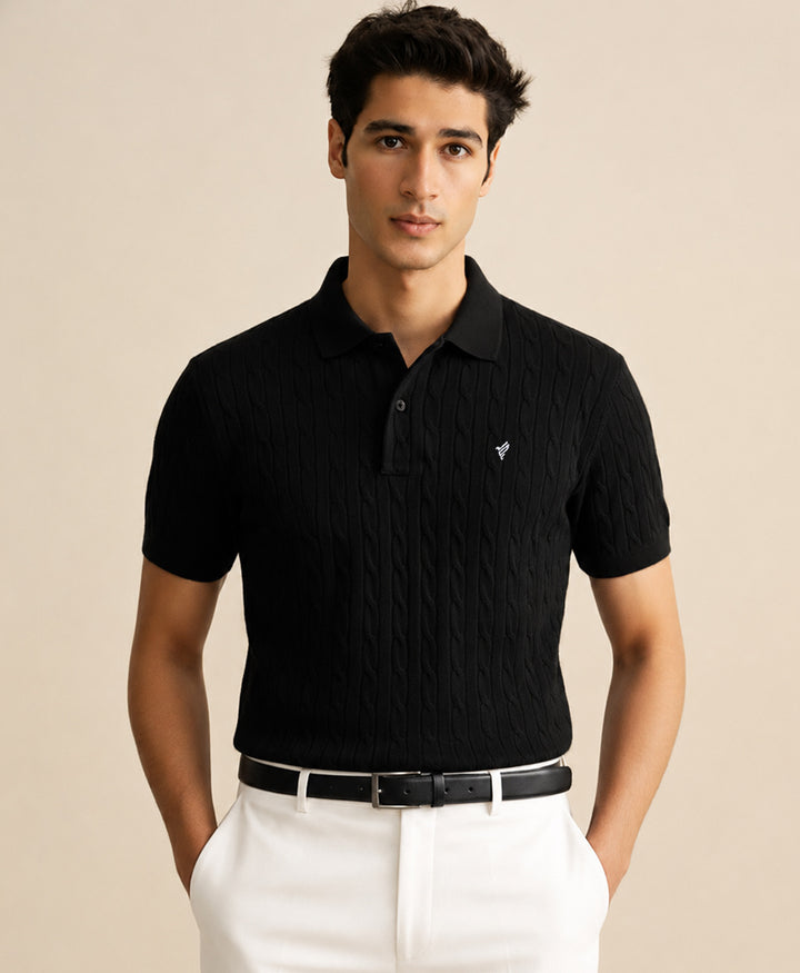 Black Cable Knit POLO