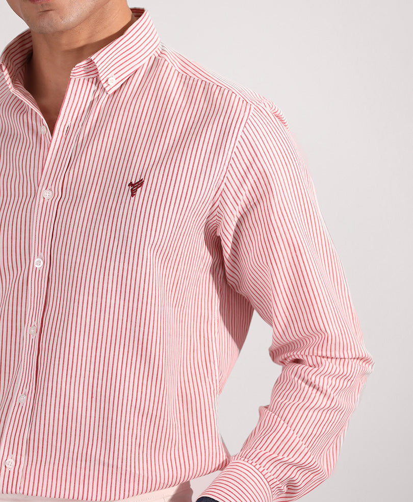 White & Red Thin Striped Shirt (Slim / Modern Fit)