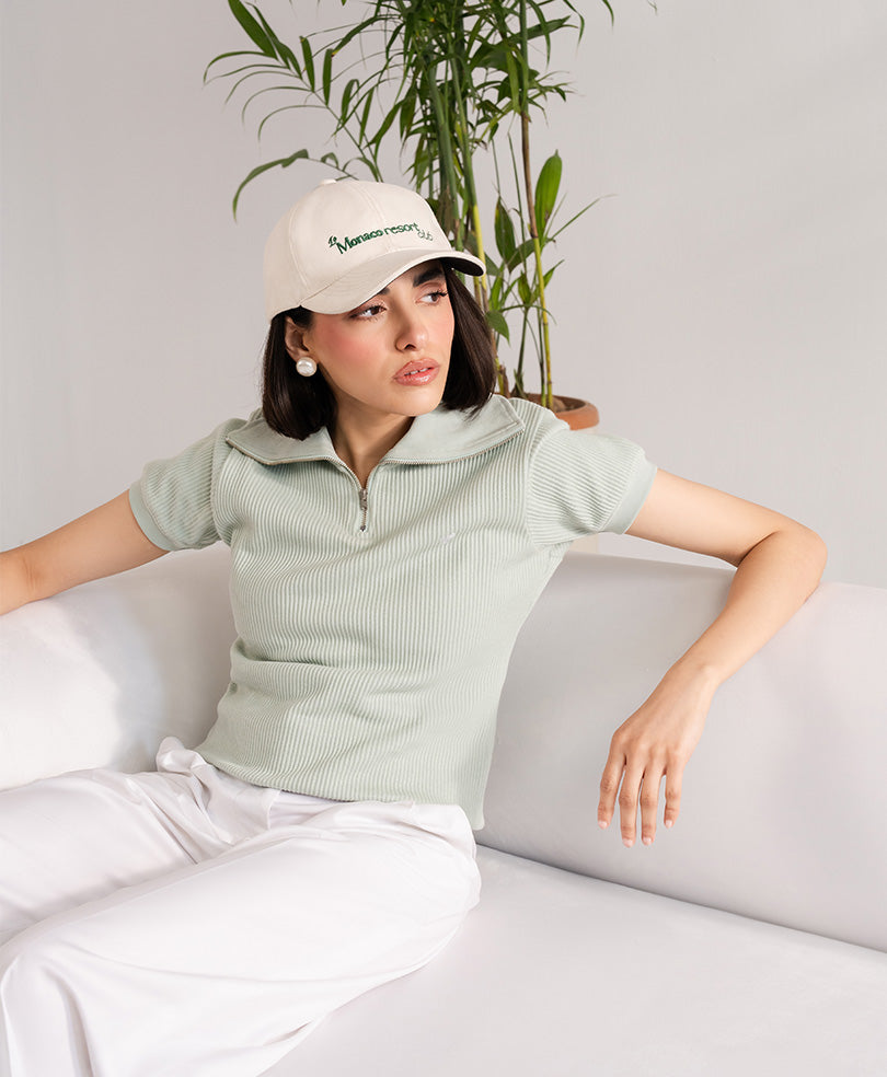 Mint Green Waffle Zip POLO (Women)