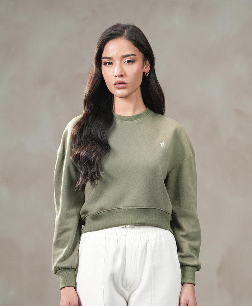 Olive Cropped Sweatshirt (Women)