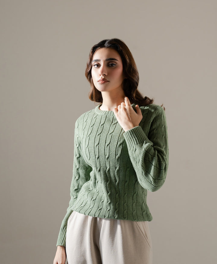 Olive Cable Knit Sweater (Women)