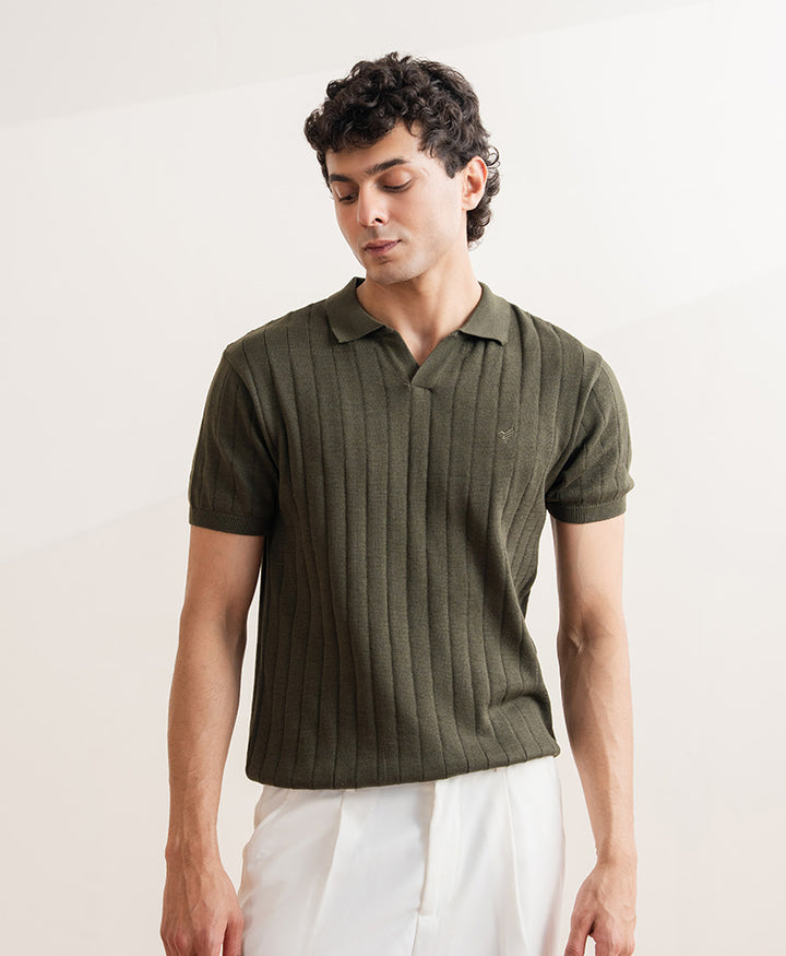 Drop Needle knit POLO Forest Olive