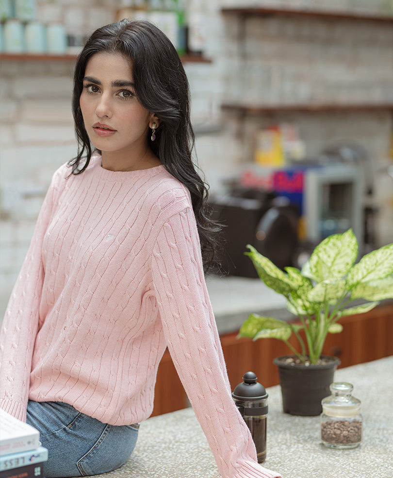 Pink Cable Knit Sweater (Women)