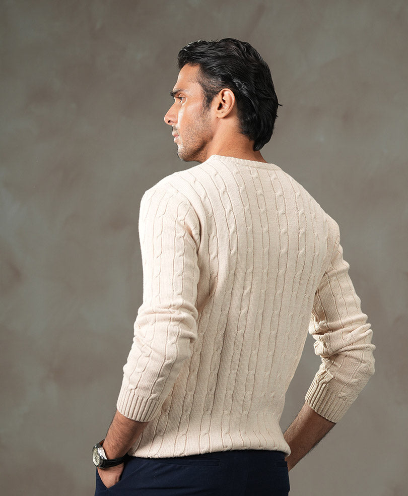 Beige Cable Knit Sweater